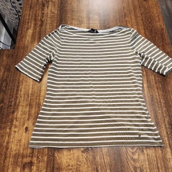 Tommy Hilfiger green striped blouse - Picture 1 of 7